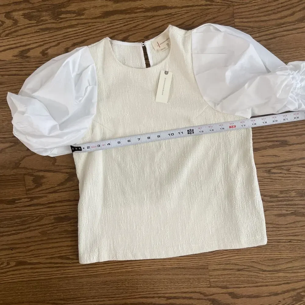 Anthropologie Puff Sleeve Top Size Small NWT Cream White Textured Classic